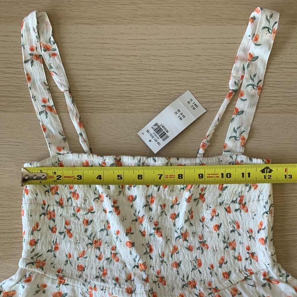 *SOLD* NWT Abercrombie & Fitch Smocked Squareneck Mini Dress, White Peach, MTall - Picture 7 of 15